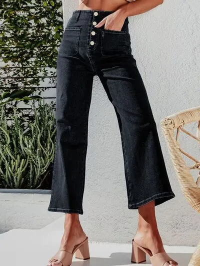 Button Fly Cropped Pocket Denim Jeans