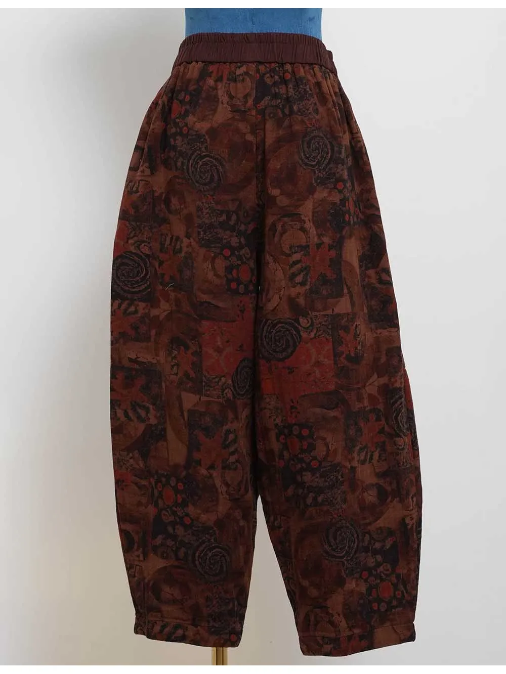 Boho Abstract Elastic Waist Barrel Leg Easy Pants