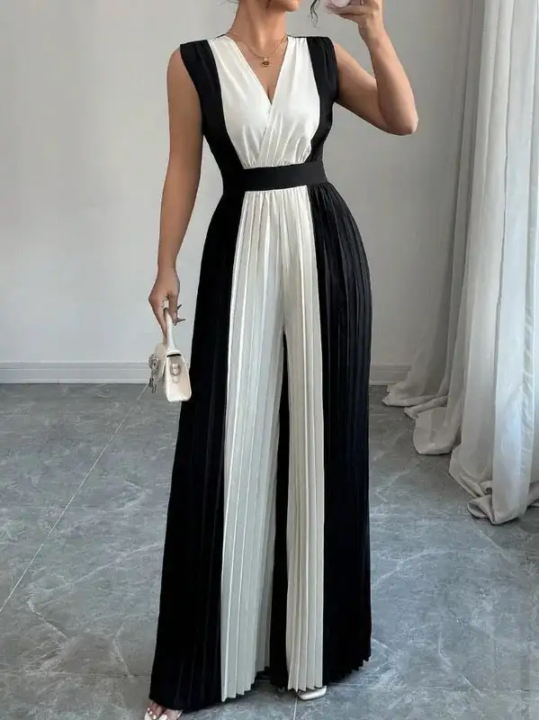 Hoog Getailleerde Losse Jumpsuits Met Contrasterende Kleuren En