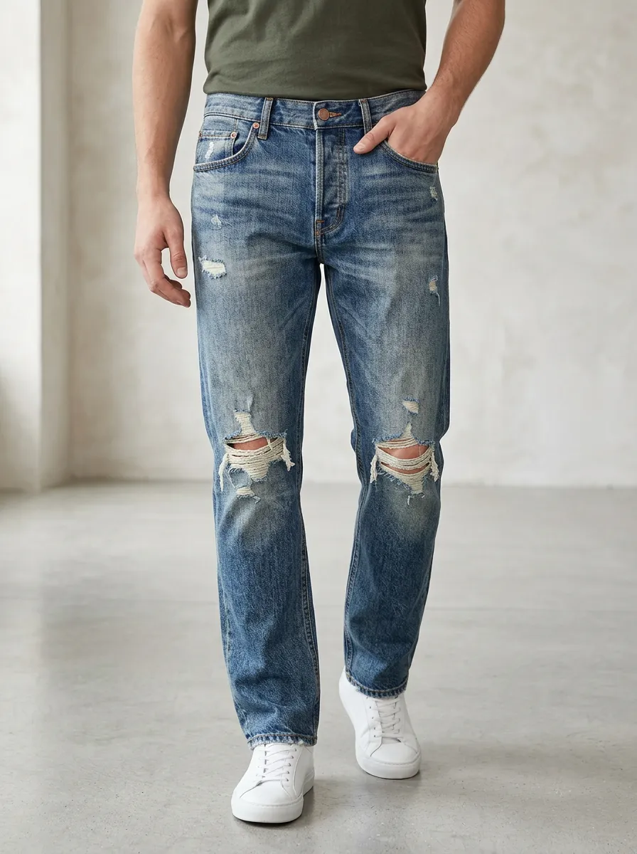 Men's Distressed Ripped Jeans