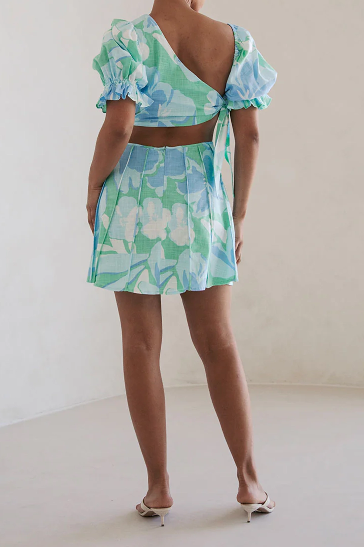 One Shoulder Puff Sleeve Cut Out Mini Dress