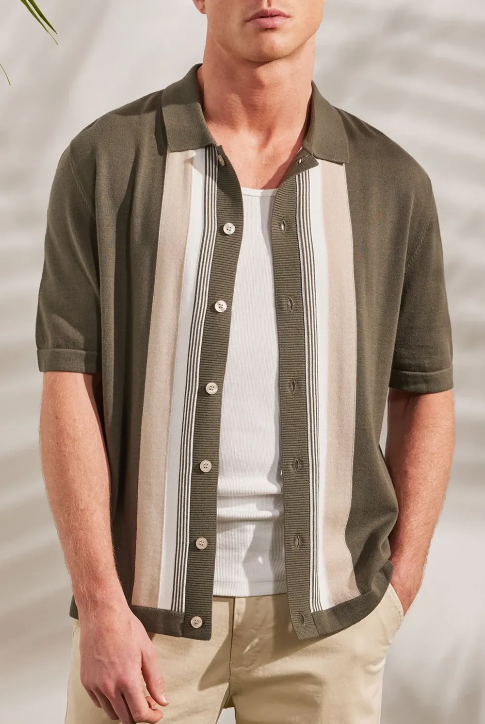 Smoke Pine Contrast Stripe Knit Shirt