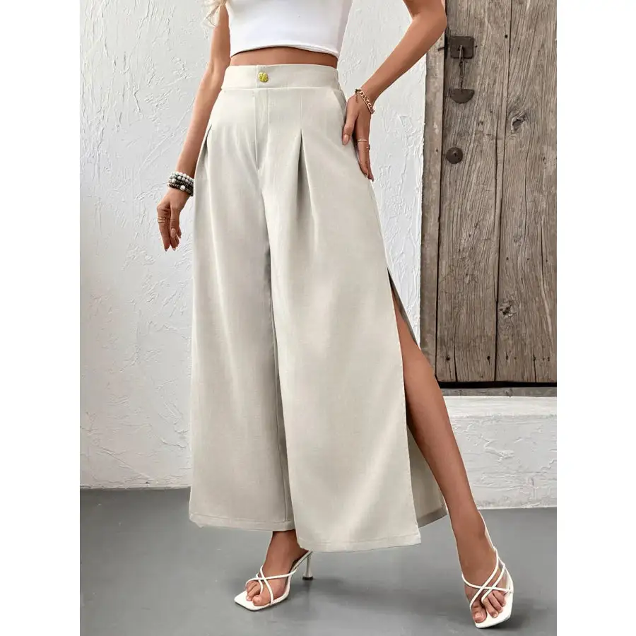 Slit Wide Leg Pleated Pants