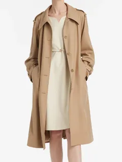 Worsted Wool Lapel Trench Coat With Belt