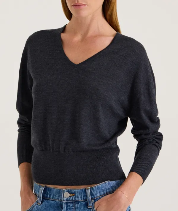 Charcoal Blouson V-Neck Merino Knit