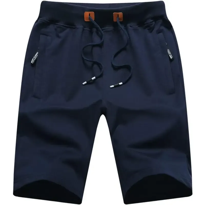 Men's drawstring shorts with zip pockets, elastic waistband, casual loungewear shorts