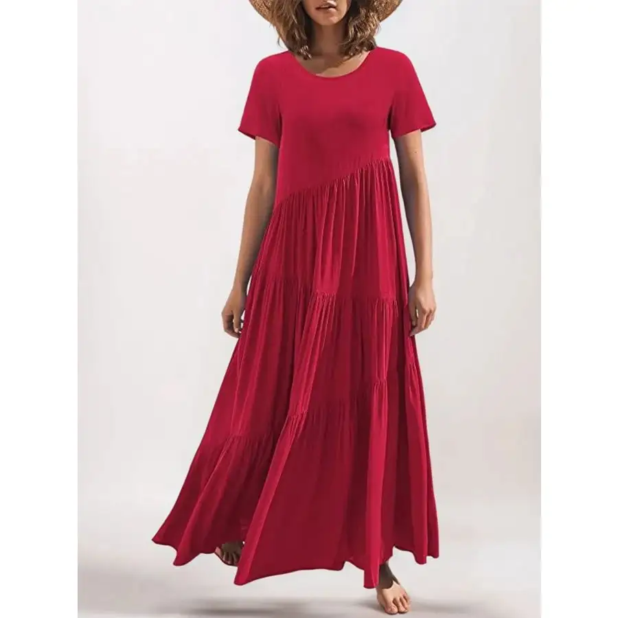 Round Neck Tiered Ruffle Maxi Dress
