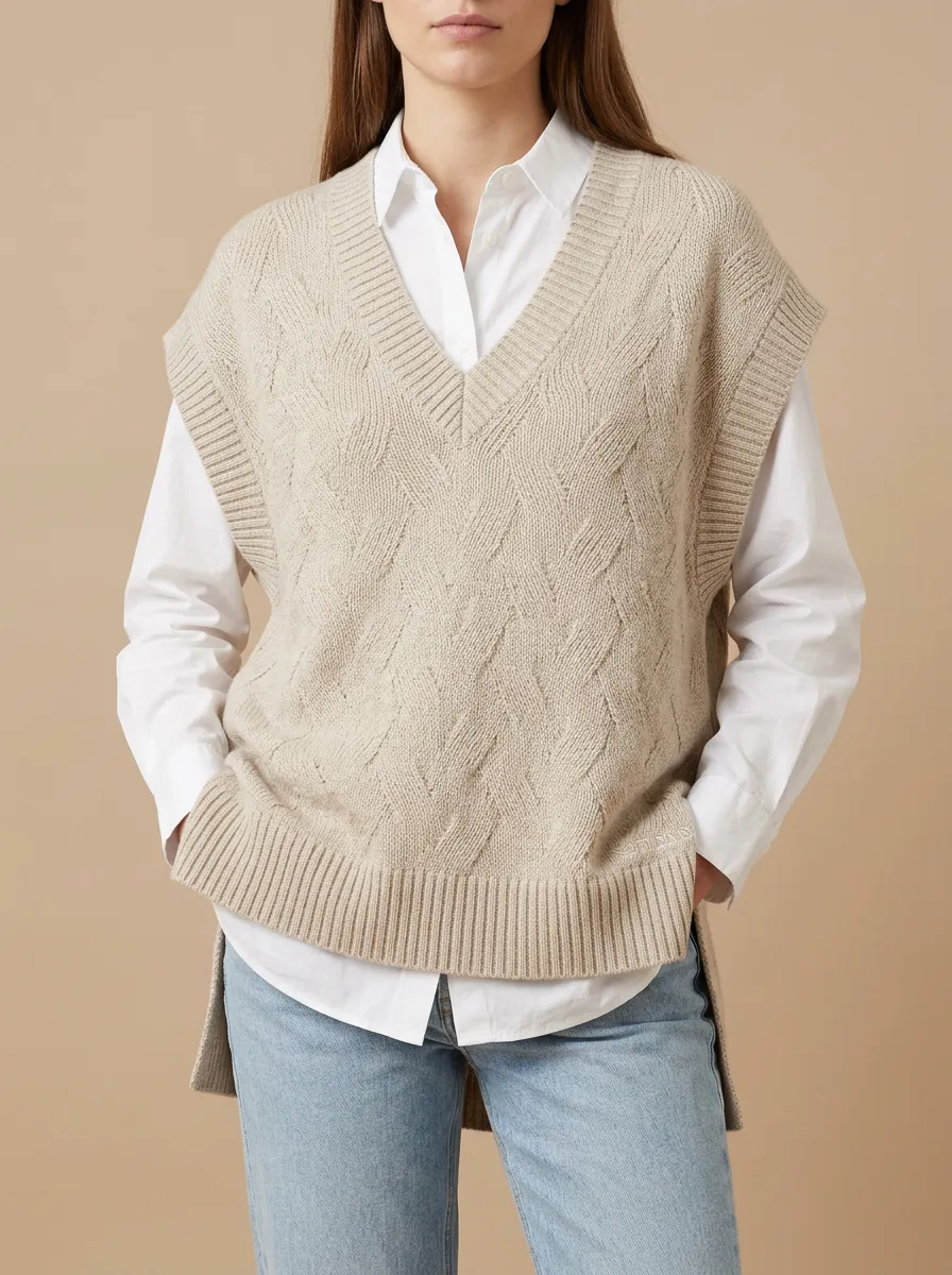 Classic Cable Vneck Sweater Vest