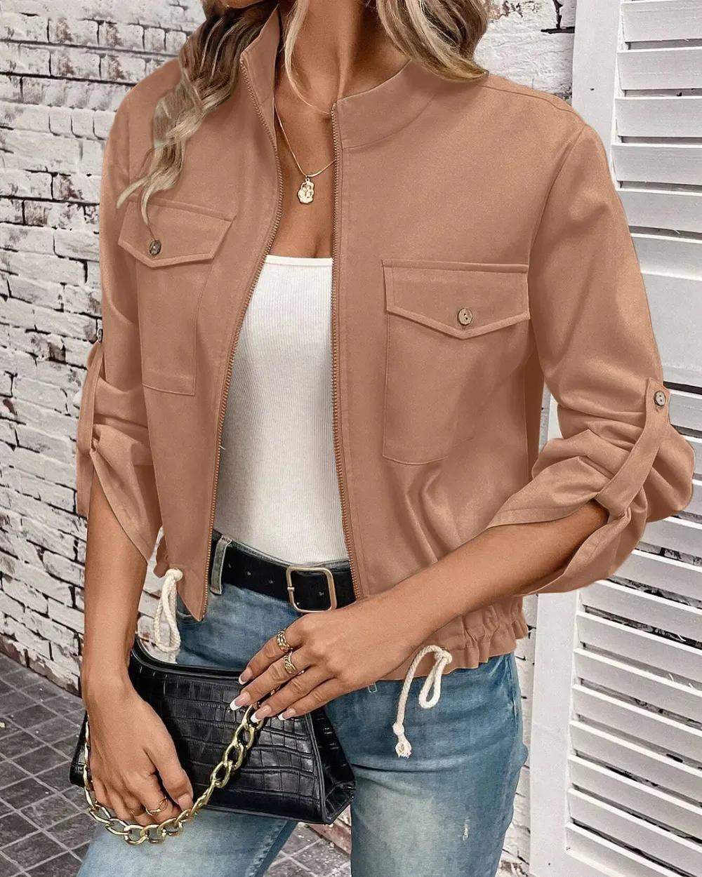 9PACK-Women'S Fashion Pocket Casual Jacket
