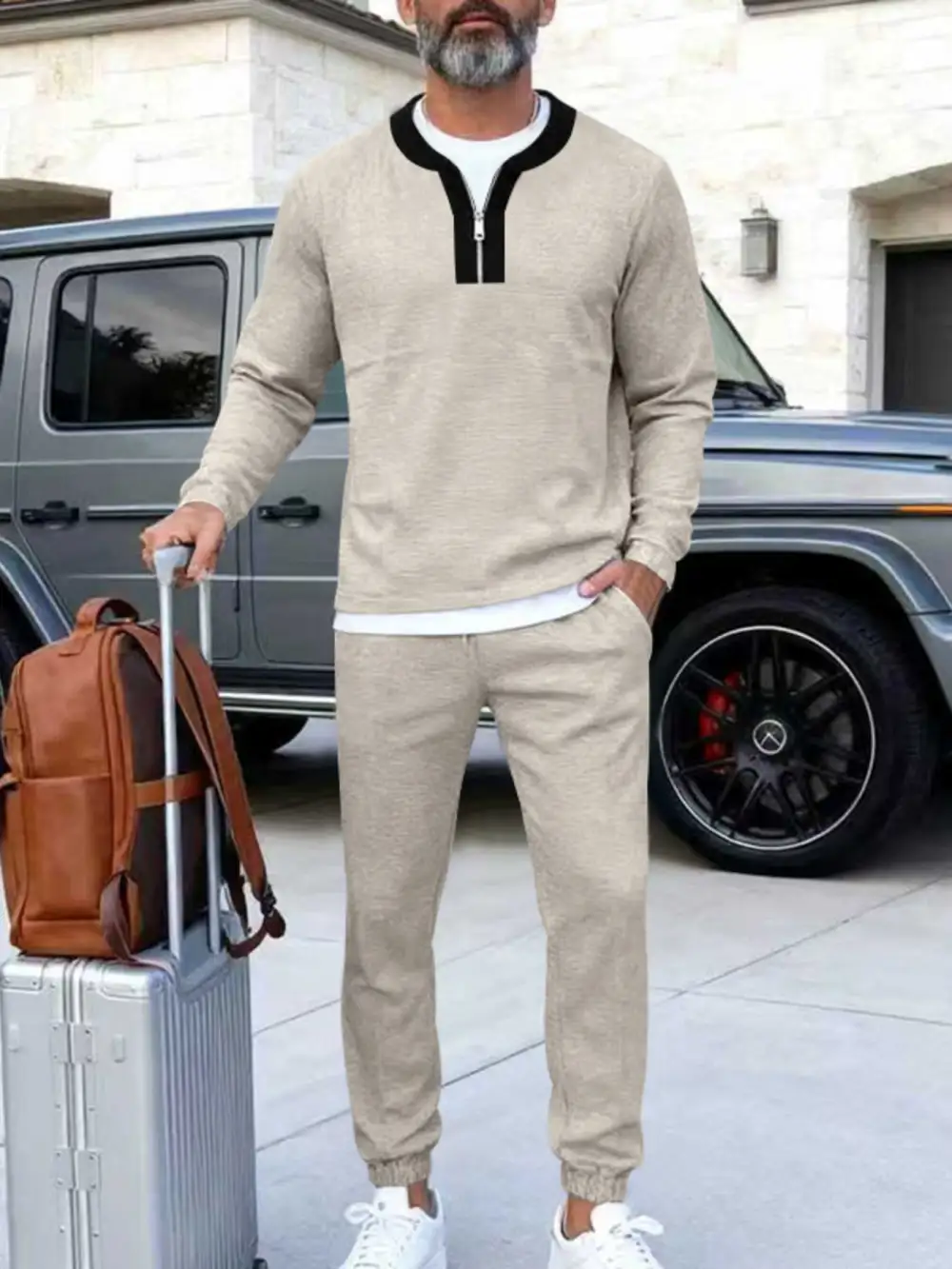 Men's Plus Size Casual Zipper Neck Long Sleeve