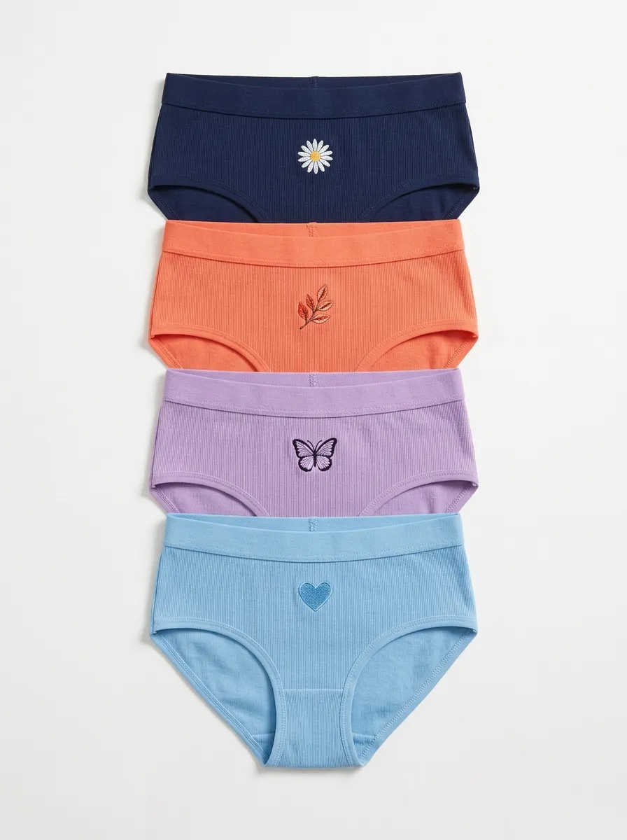 Women's Ribbed Botanical Motif Briefs Four Pack