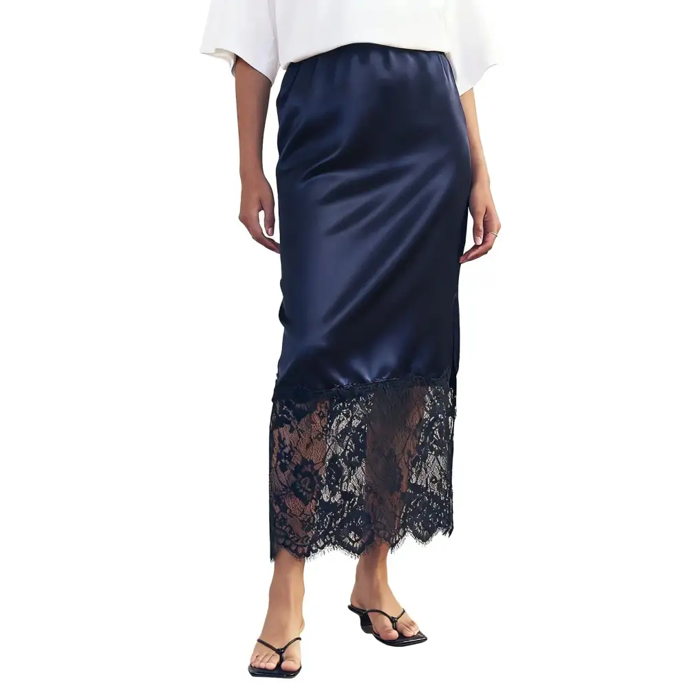 Modern Lace Trim Satin Knit Skirt