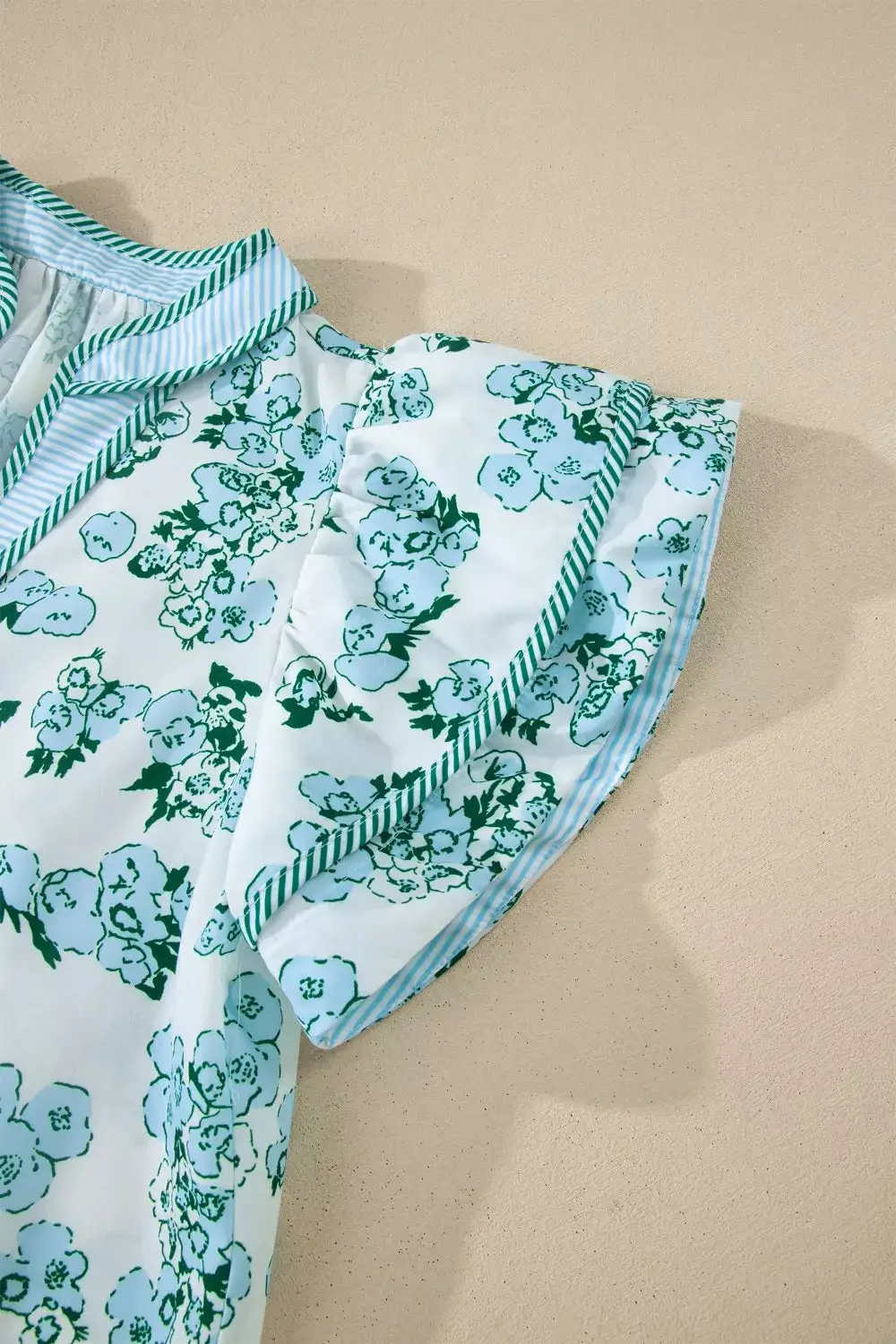 Floral Meets Stripes V Neck Flutter Sleeve