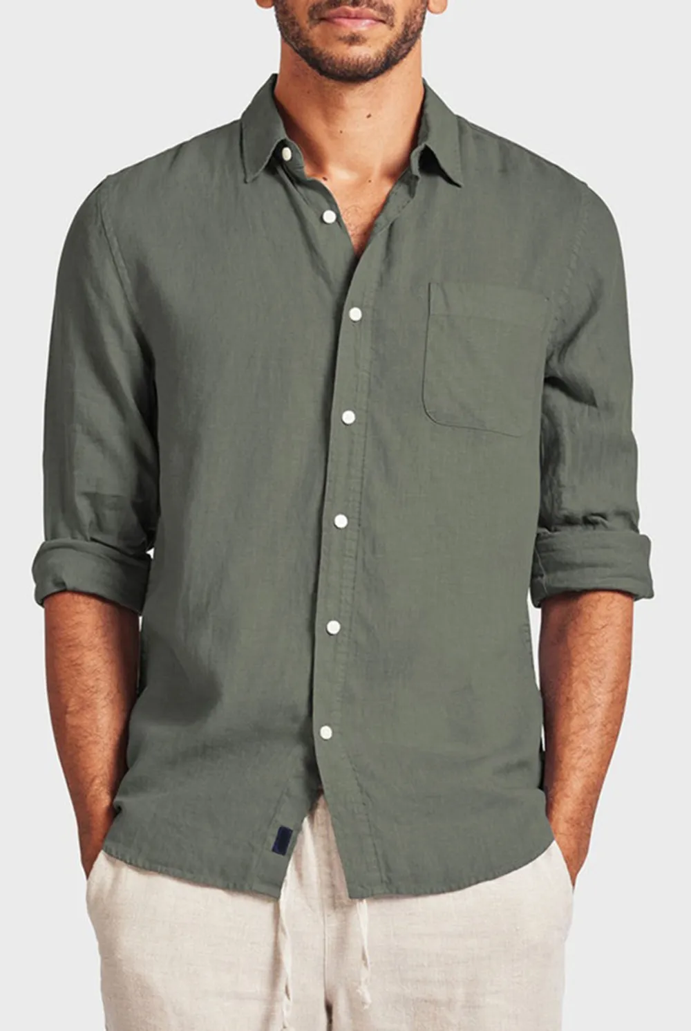 Green Linen Point Collar Shirt