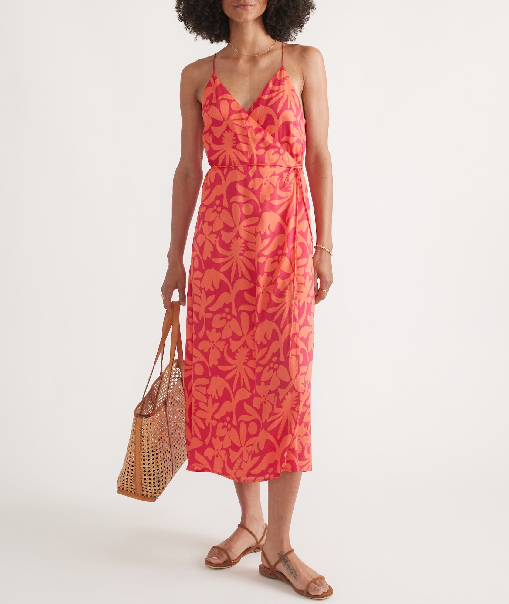 Coral Floral Wrap Maxi Dress