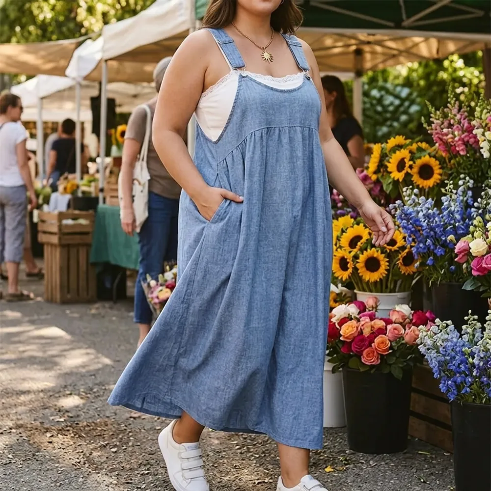 Pocket Denim Relaxed Midi Dress