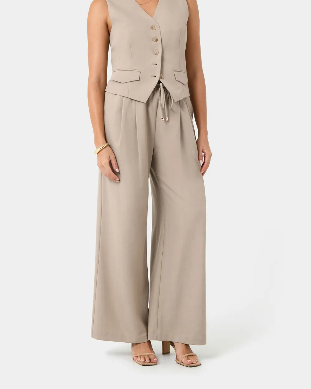 Elastic Waist Relax Pants -Sand