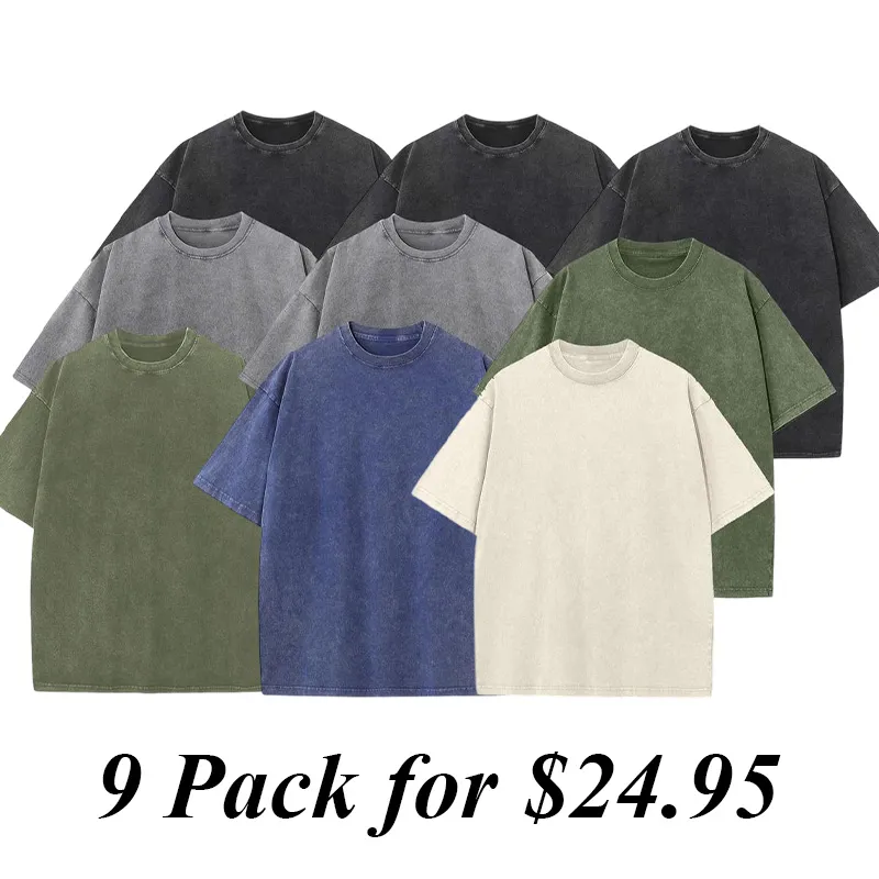 9PACK-Wash Unisex Oversized Cotton T-Shirt