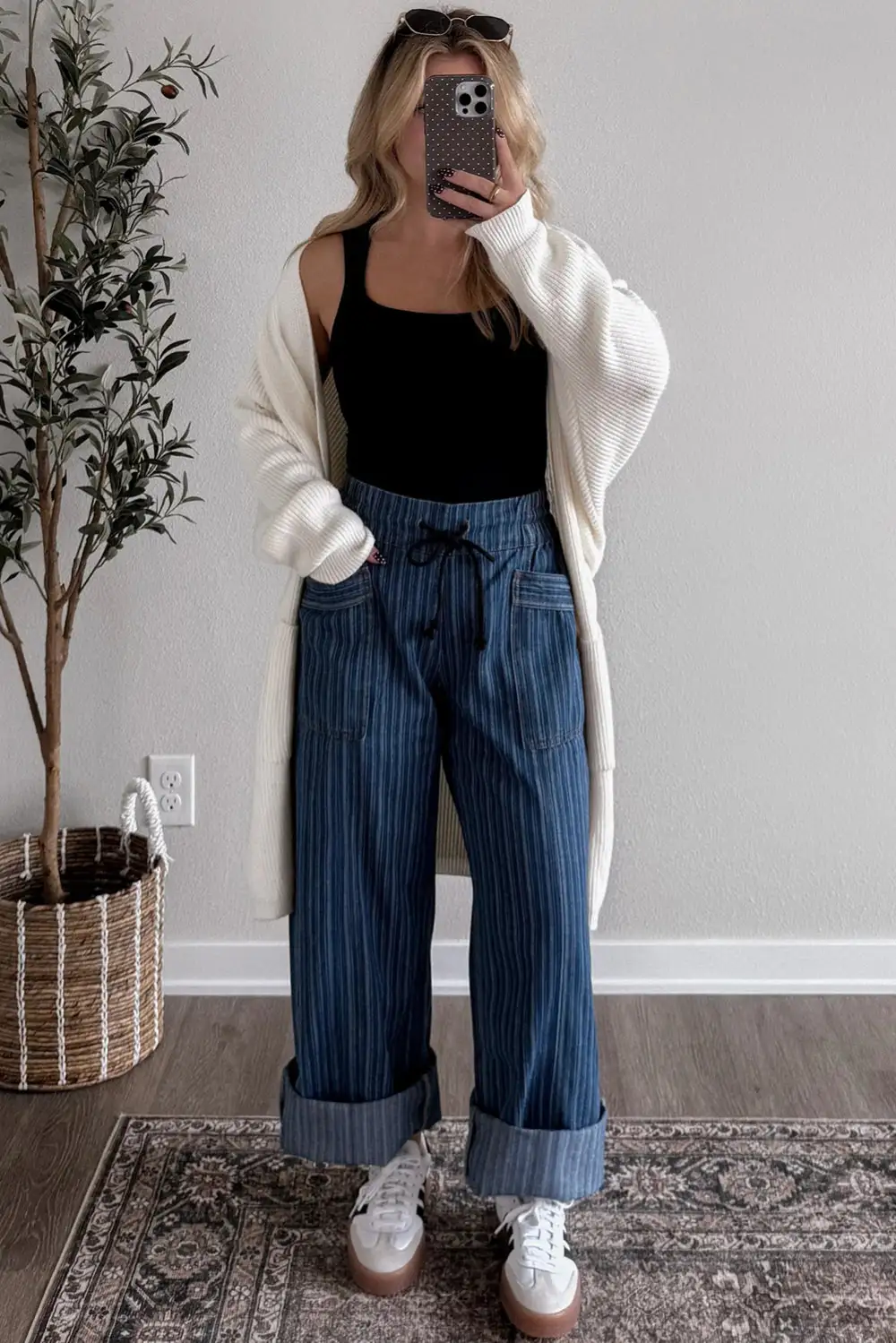 Loose Fit Drawstring Denim Jeans