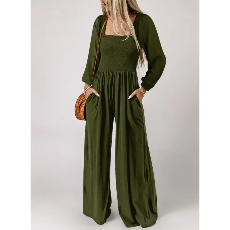 CLEARANCE SALE  Women's Casual Loose Overalls Jumpsuits One Piece Long Sleeve Wide Leg Long Pant Rompers With Pockets Plus Size Packge Suit