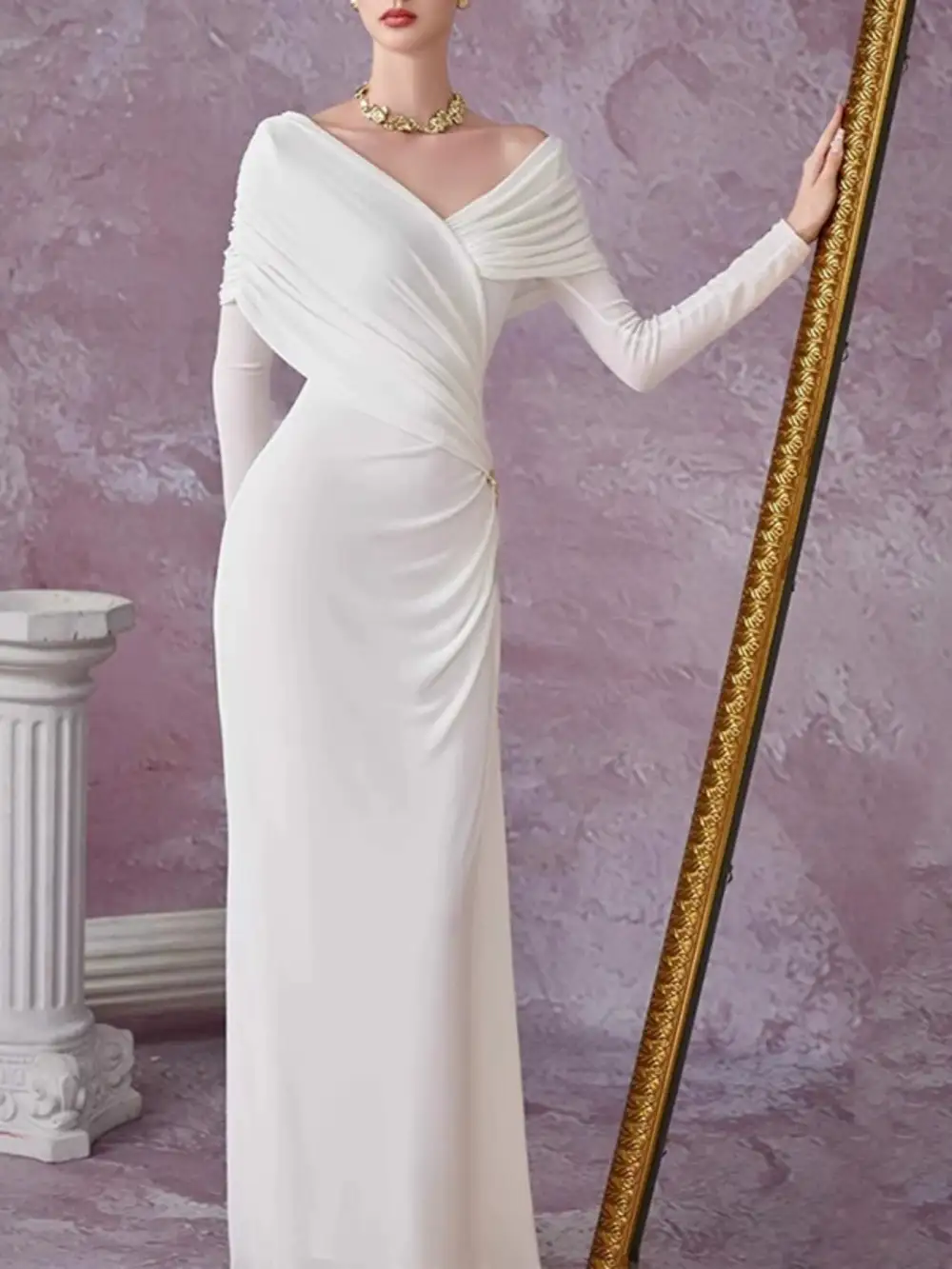 Comfort Fit Ruched Long Sleeve Maxi Dress
