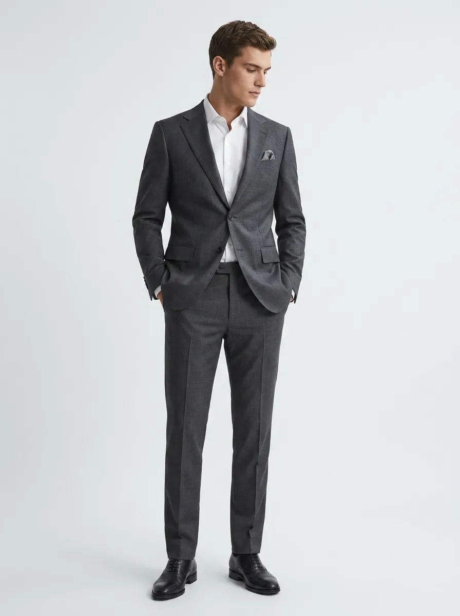 Men's Structured Fit Formal Business Charcoal Grey Slim Fit Suit Set
