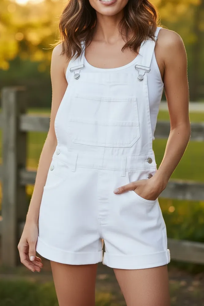 Square Neck Denim Overalls