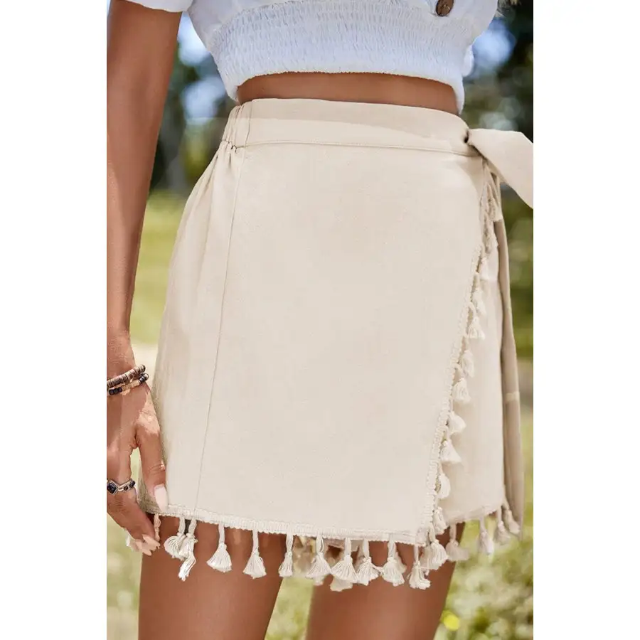 Tassel Trim Wrap Knot Side Mini Skort