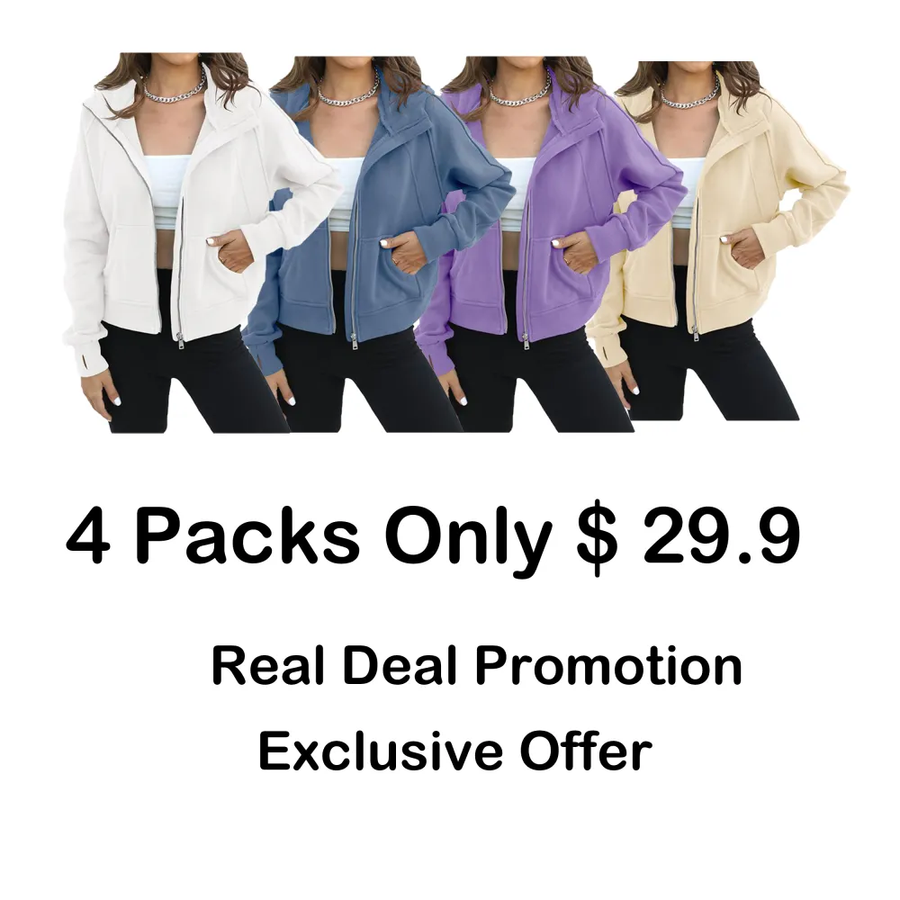 Womens Zip Up Sweatshirts Fleece Lined Collar Crop Hoodie Casual Cotton Long Sleeve Tops with Thumb Hole