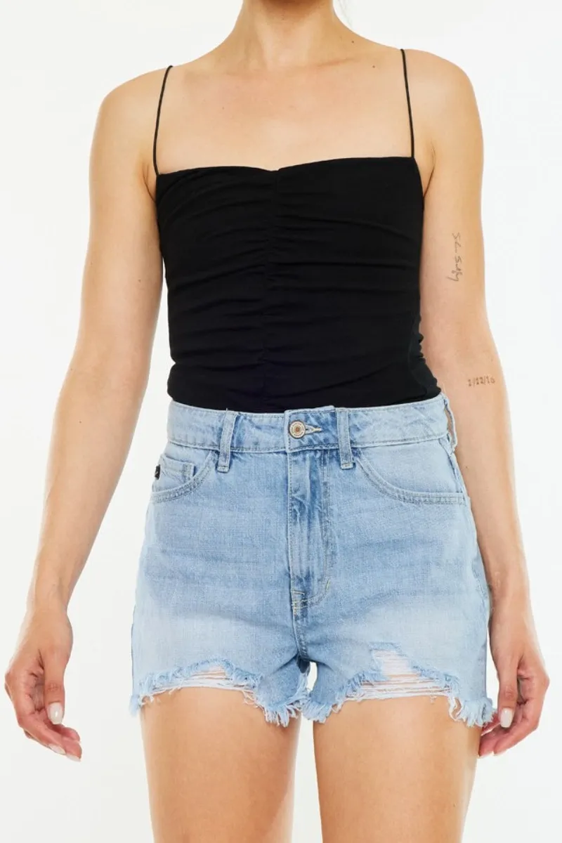 Raw Hem Distressed High Waist Denim Shorts