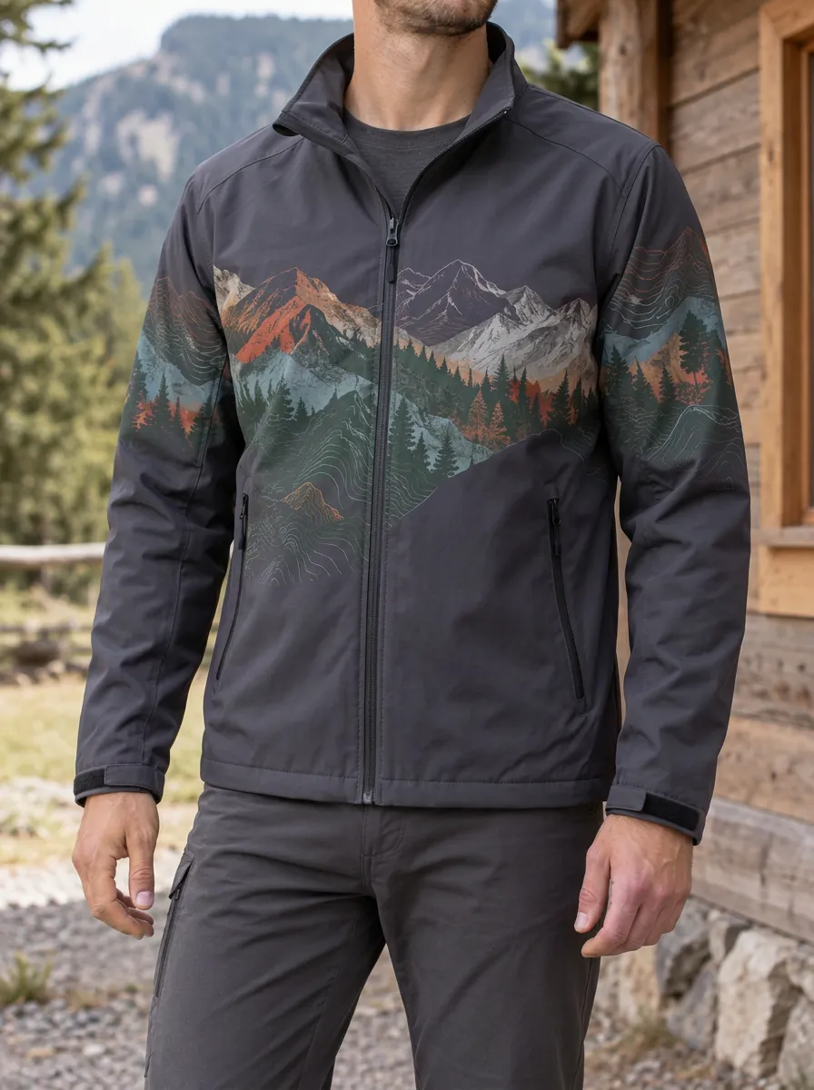 Men's Outdoor Mountain Forest Landscape Printed Jacket