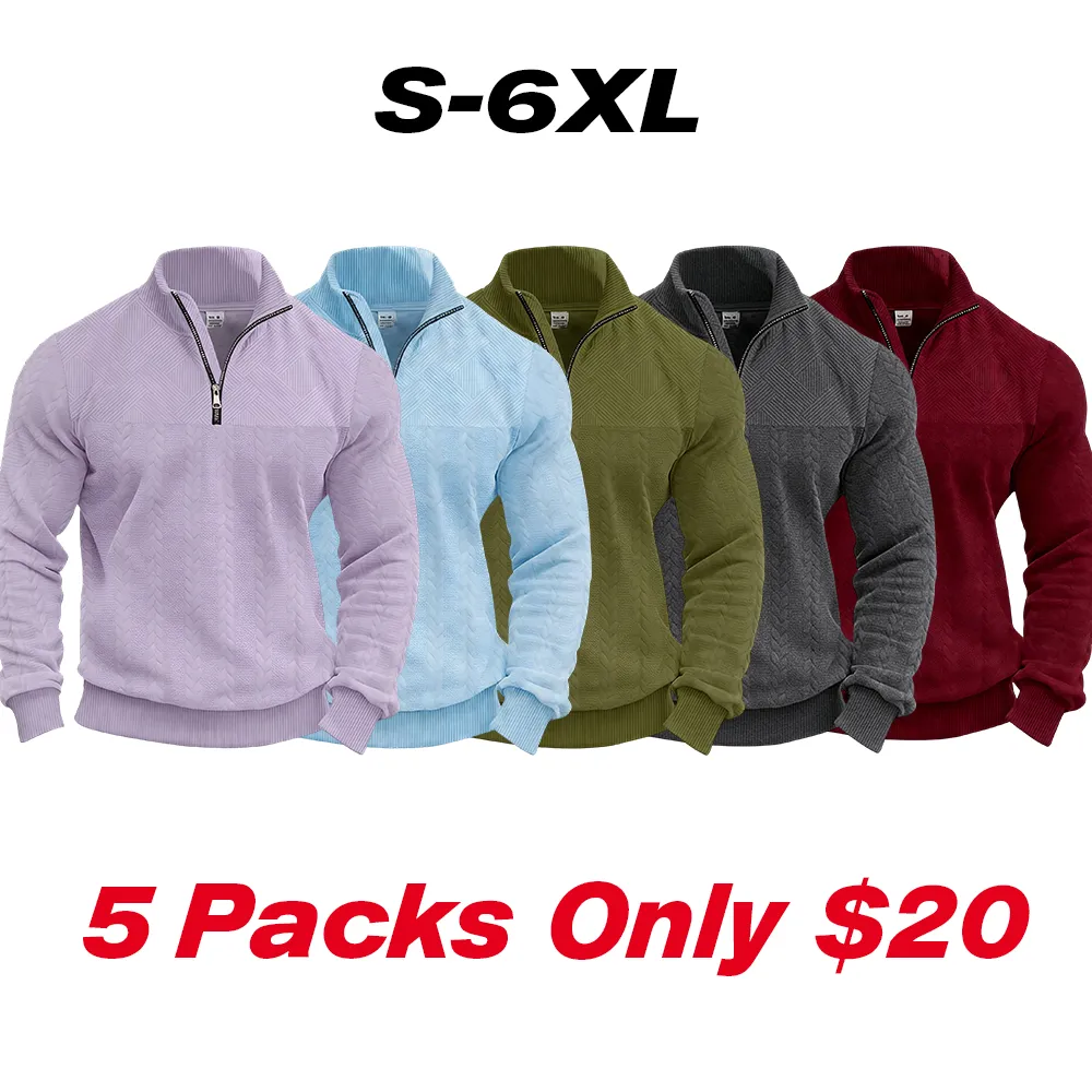 Men's solid color half-zip stand collar sweater