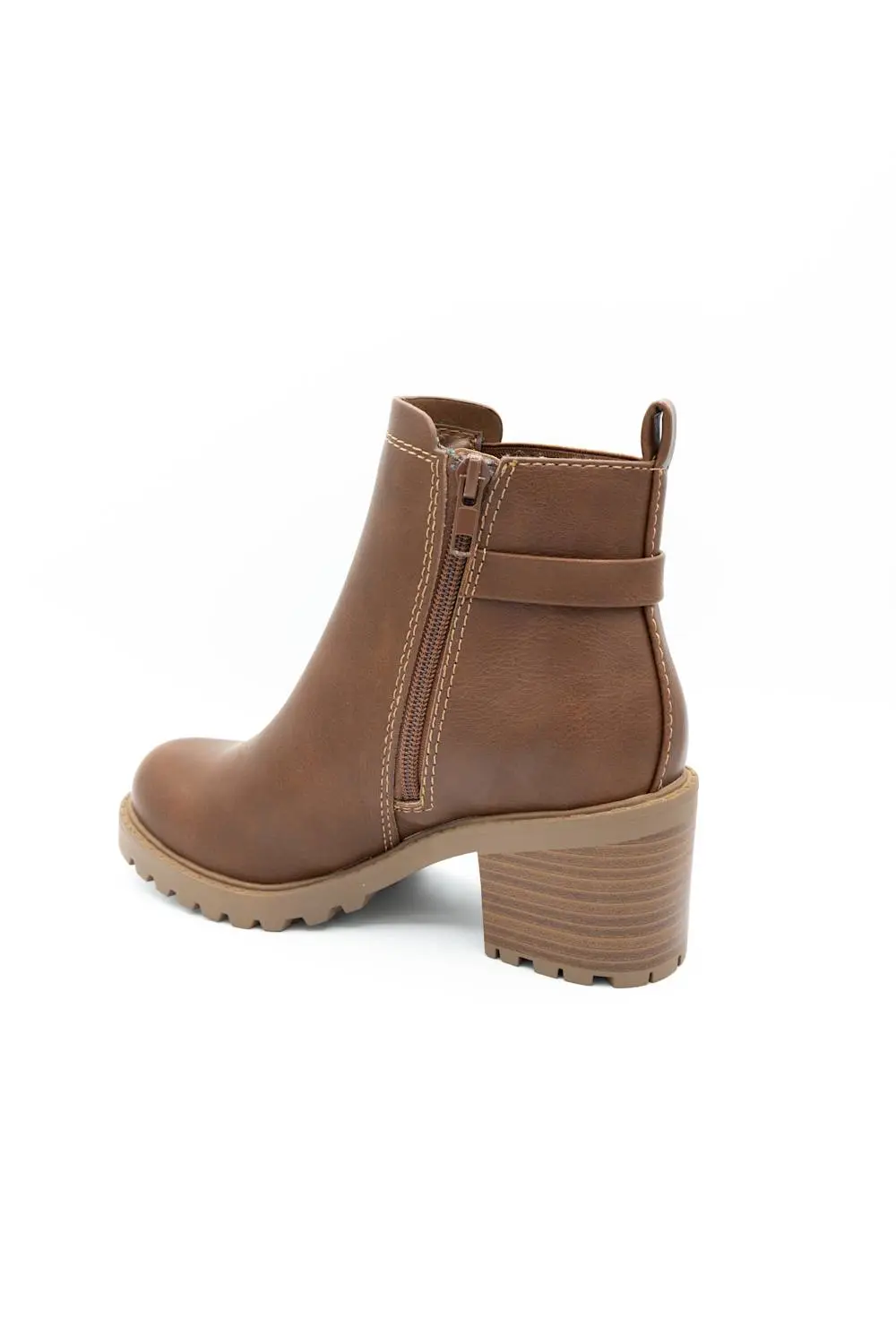 Lug Sole Buckle Detail Zip Entry Round Toe Bootie