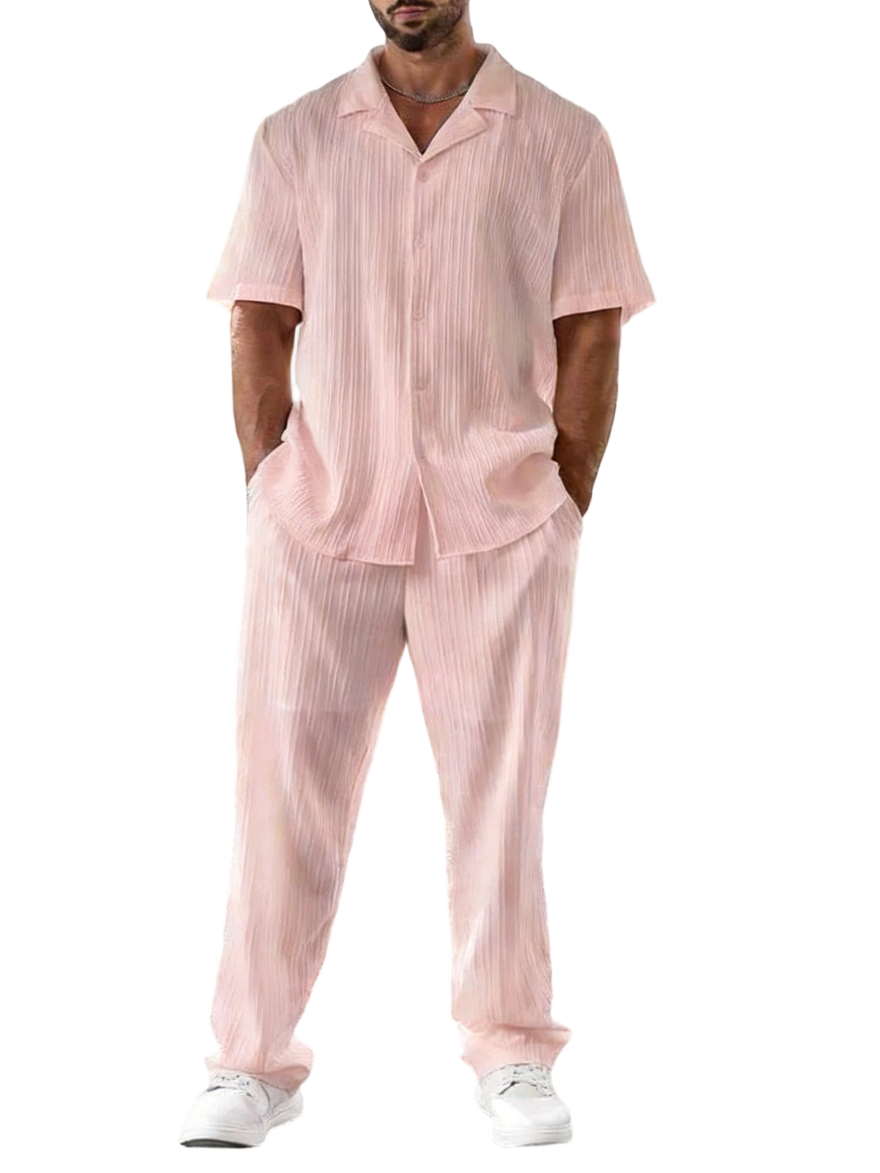 Men's Two-piece Suit Shirt and Elastic Waist Pants Set