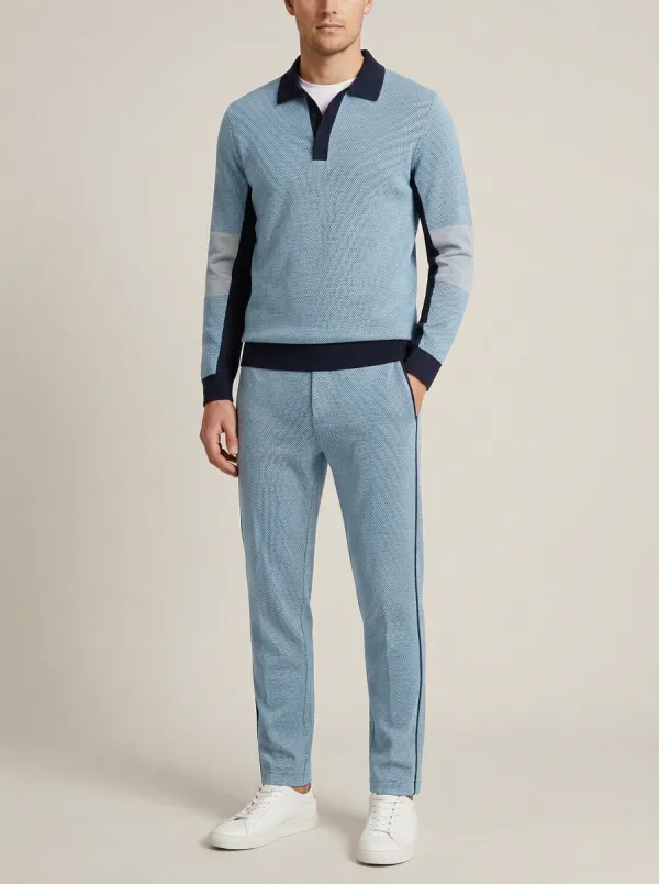 Men's Casual Textured Minimal Polo Collar Jacket and Jogger Pants Set