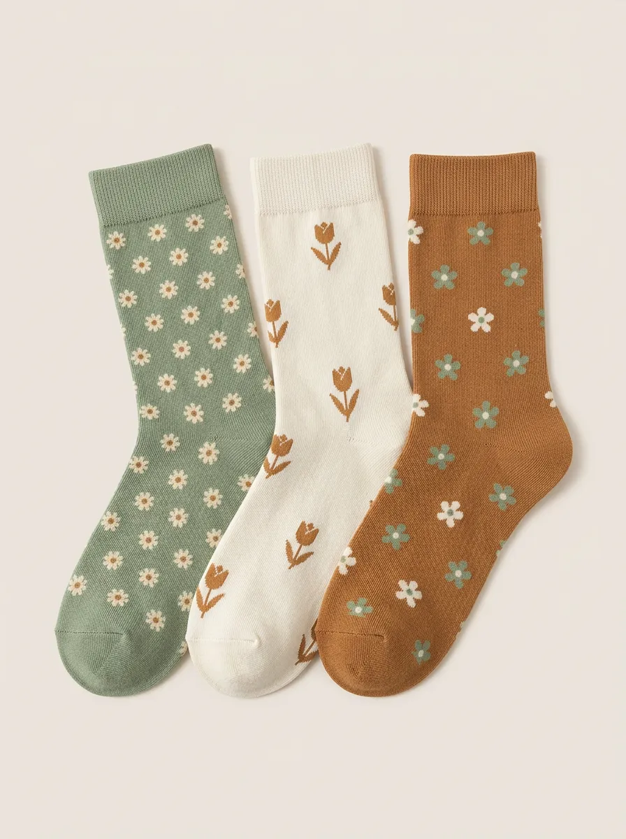 Playful Daisy Tulip Floral Three Pair Sock Set