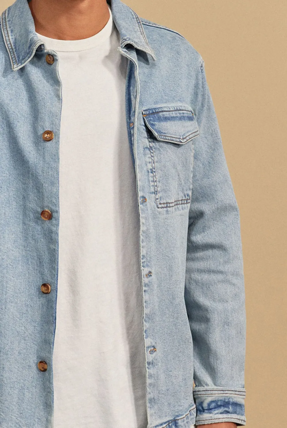 Light Blue Denim Button Down Overshirt