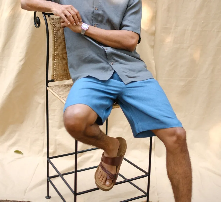 Slate Gray Relaxed Linen V-Neck Shirt
