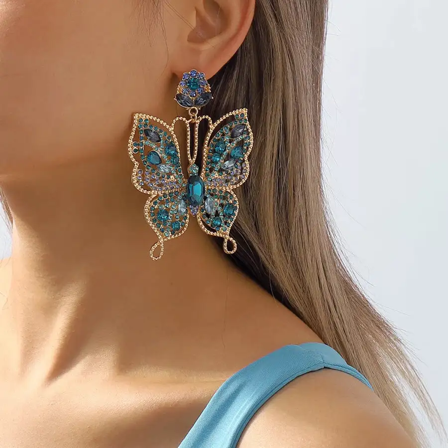 Butterfly Rhinestone Dangle Earrings
