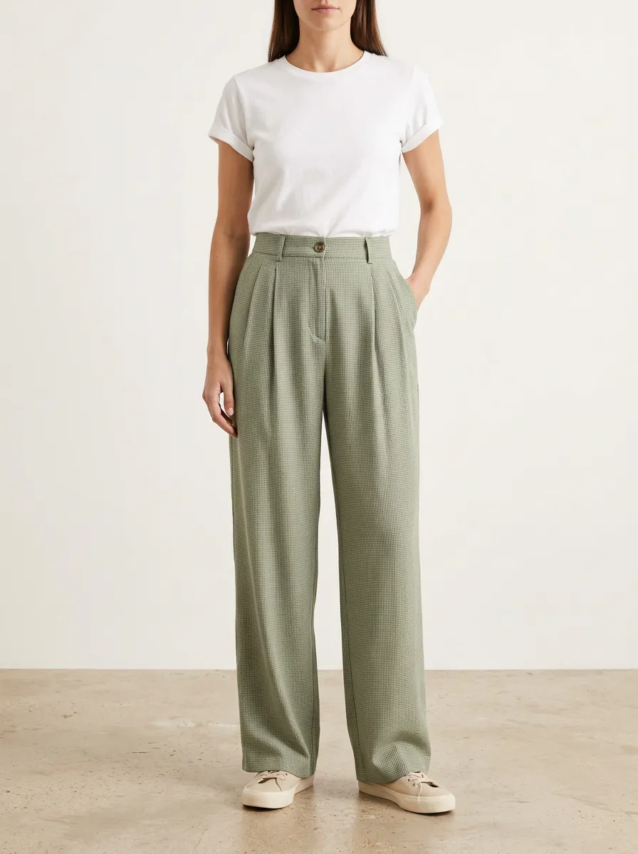 Women's Casual Gingham Print Wide-Leg Trousers