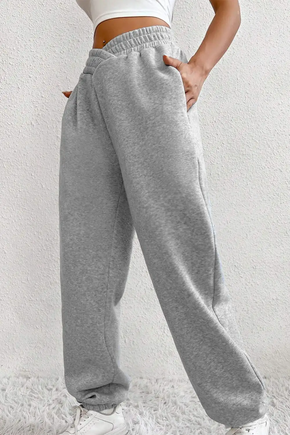 Drawstring Elastic-Waist Crisscross-Waist Pocketed Sweatpants