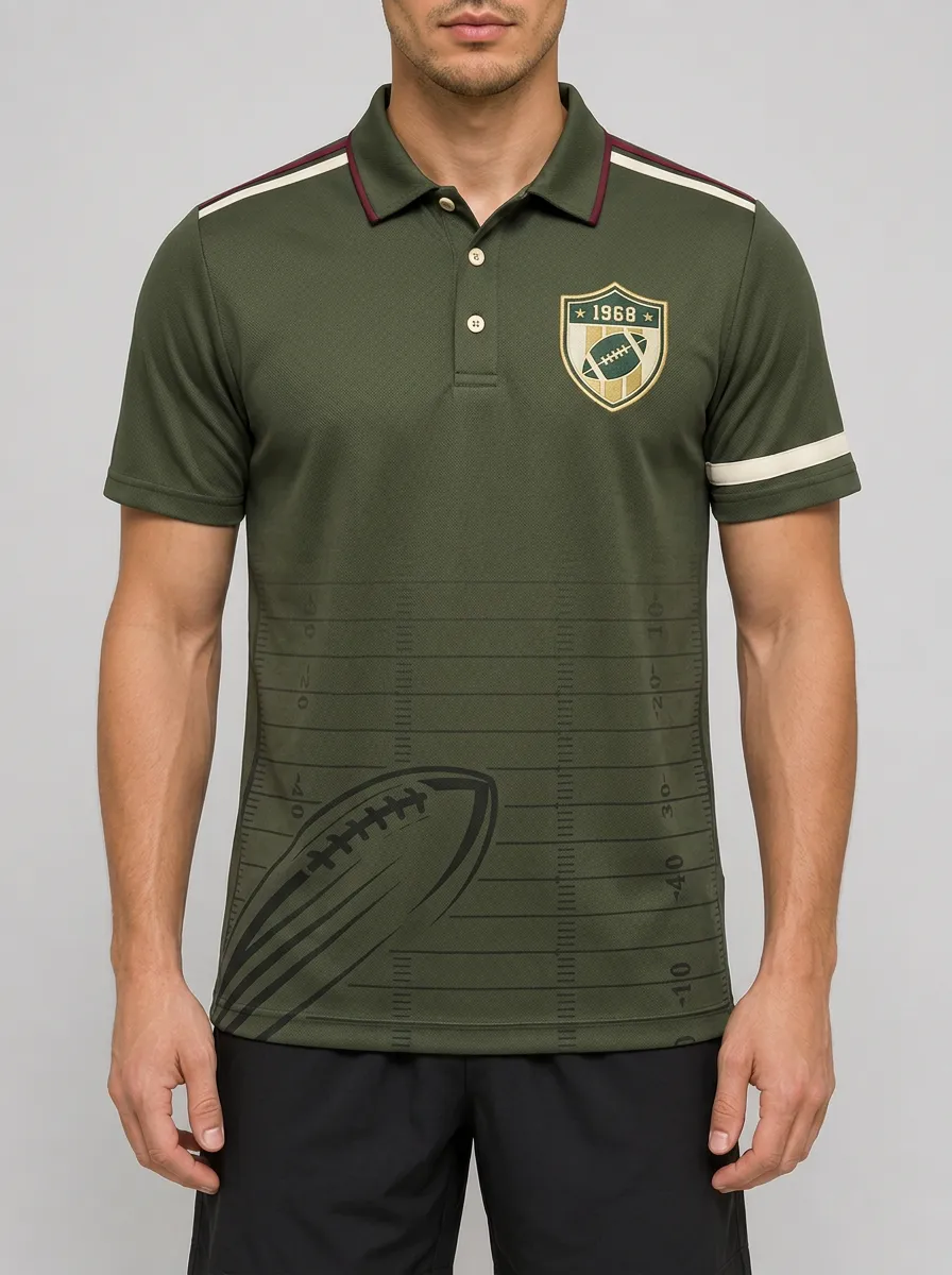 Men's American Football 1968 Field Graphic Printed Polo Shirt