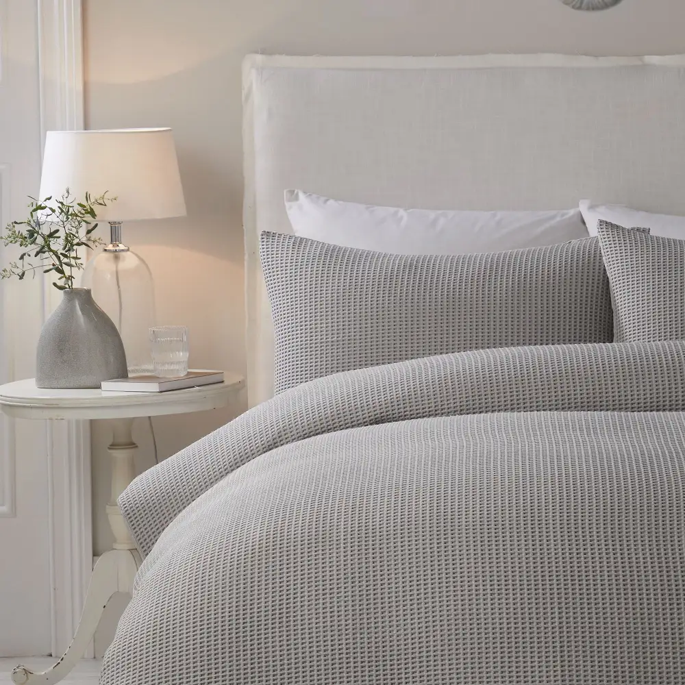 Calm Bedroom Waffle Textured Plain Duvet Cover Set