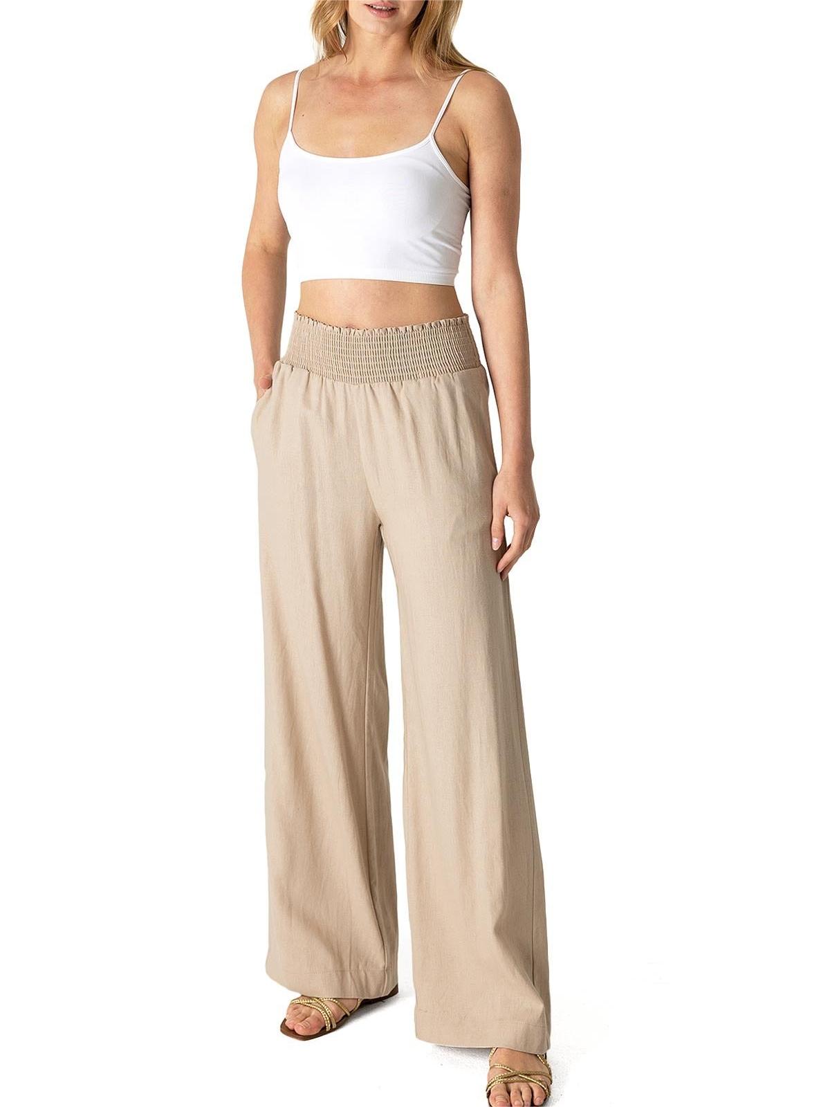 Tan Smocked - Waist Palazzo Pants