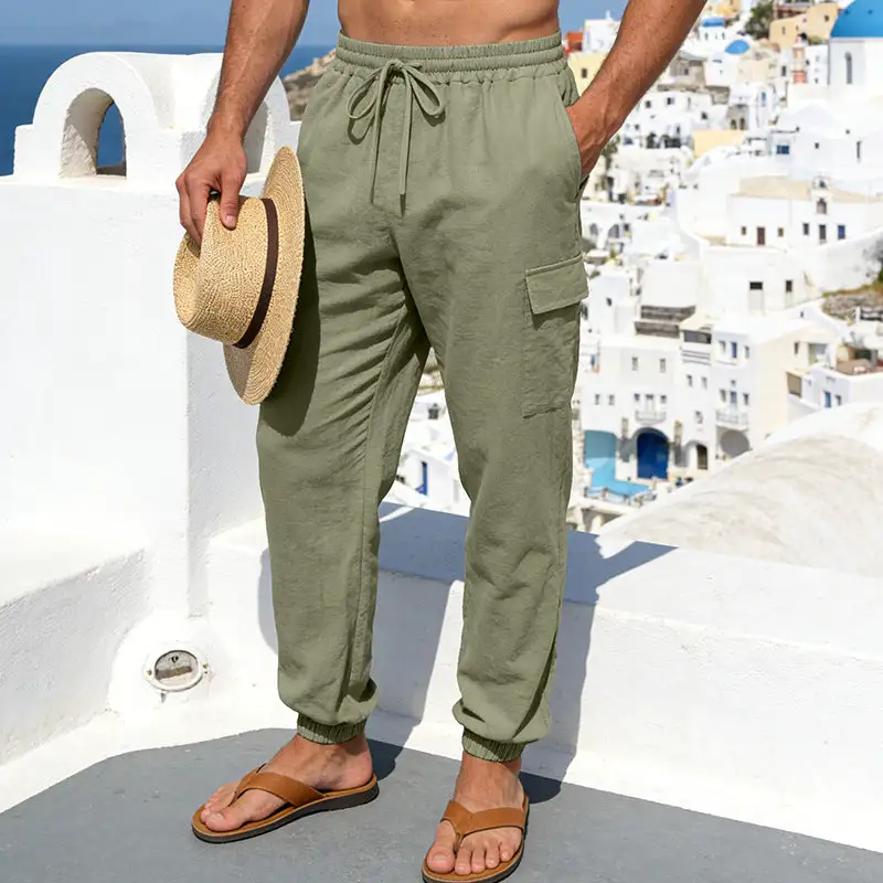 Men's Airy Linen Cargo Waistband Cargo Pants