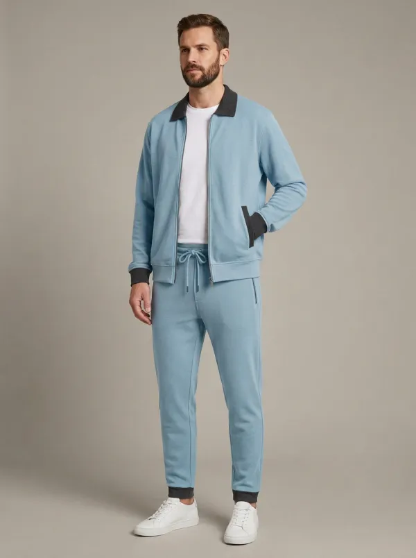 Men's Classic Zip-Up Polo Collar Jacket and Jogger Pants Set