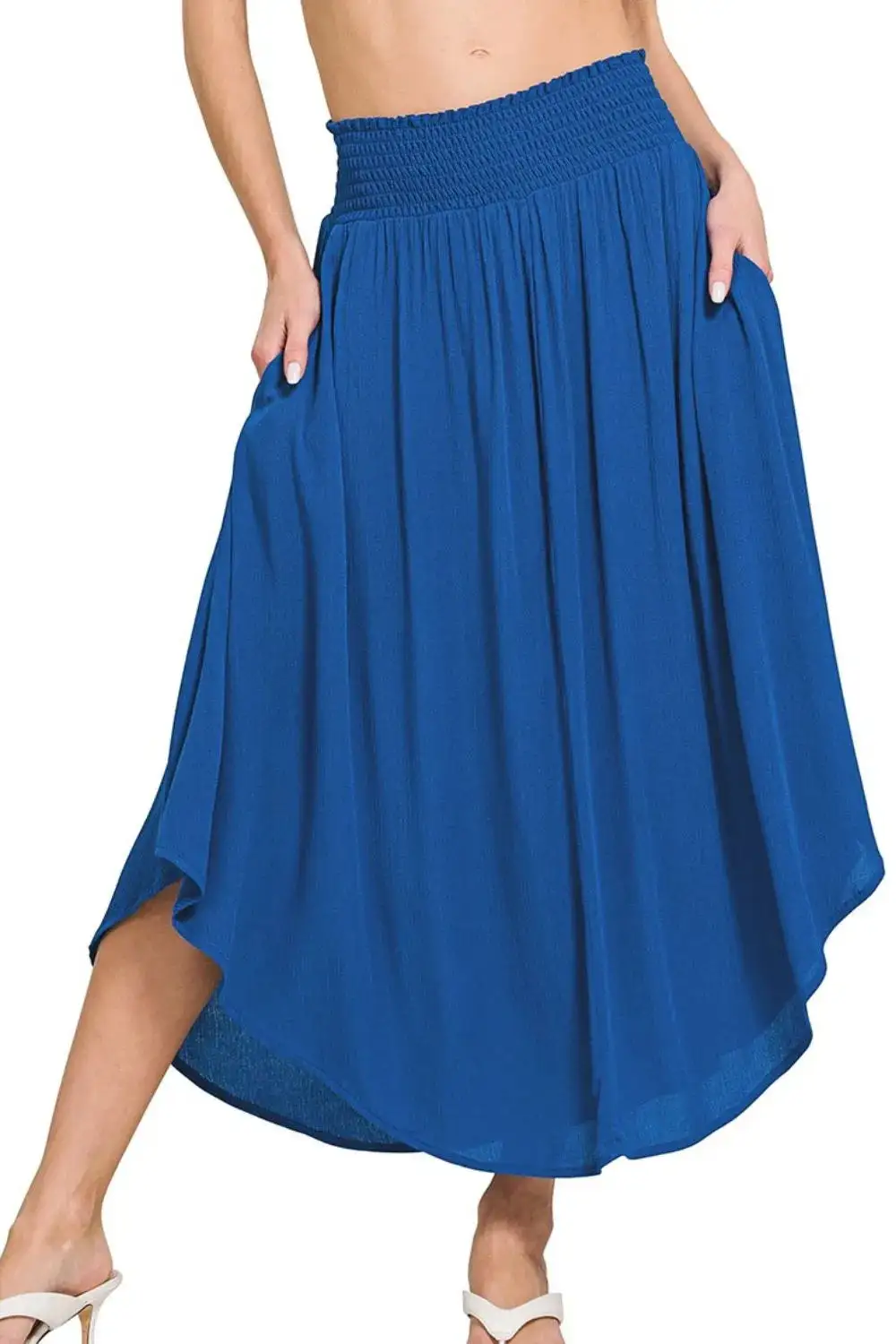 Fitted Smocked Pocket Detail Skirt