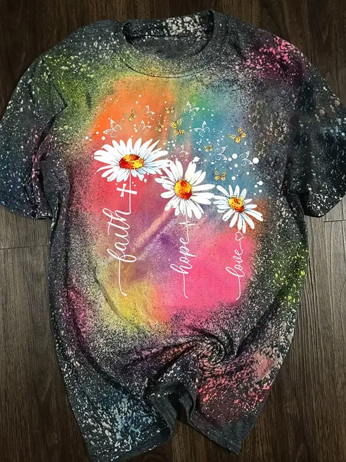 Women's Faith Hope Love Daisy Tie Dye T-Shirt