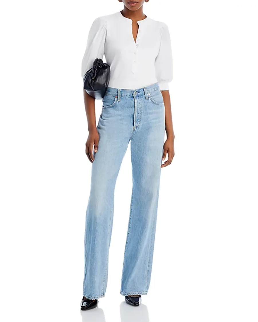 V-Neck Button Front Top