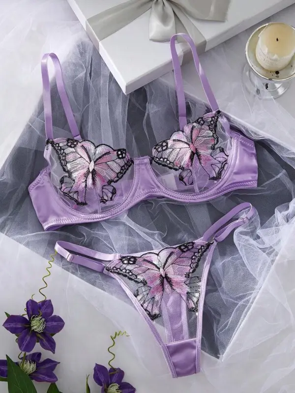 Classic Butterfly Embroidered Lingerie Set